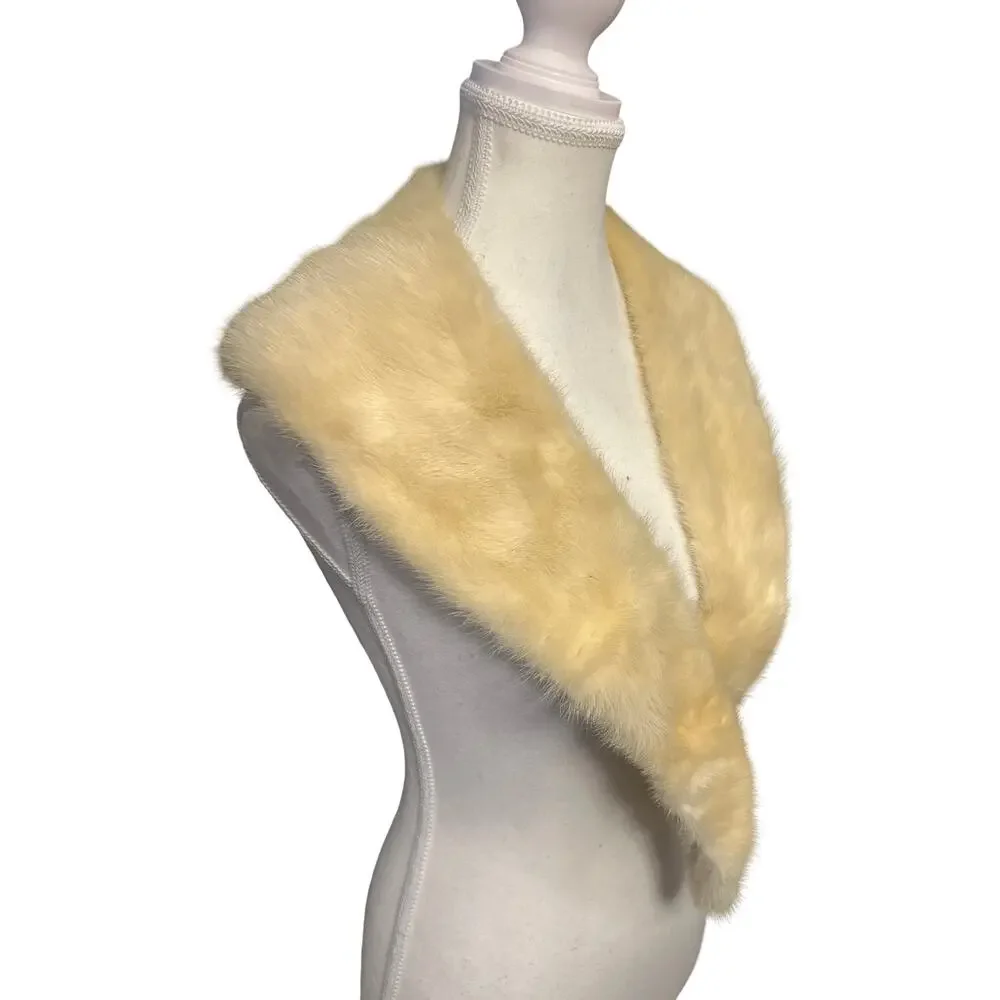 Vintage Real White Mink Fur Collar/Stole — Plush Ivory Mink